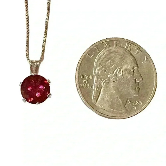 Vintage Estate Ruby Solitaire Sterling Silver Necklace Pendant - Picture 7 of 7